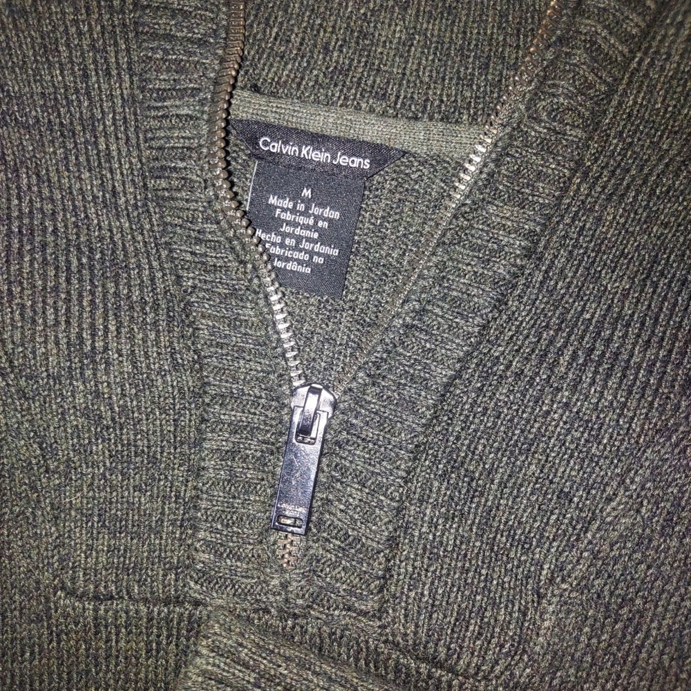 Calvin Klein Jeans Men's‎ Green Textured Quarter Zip Sweater Size M